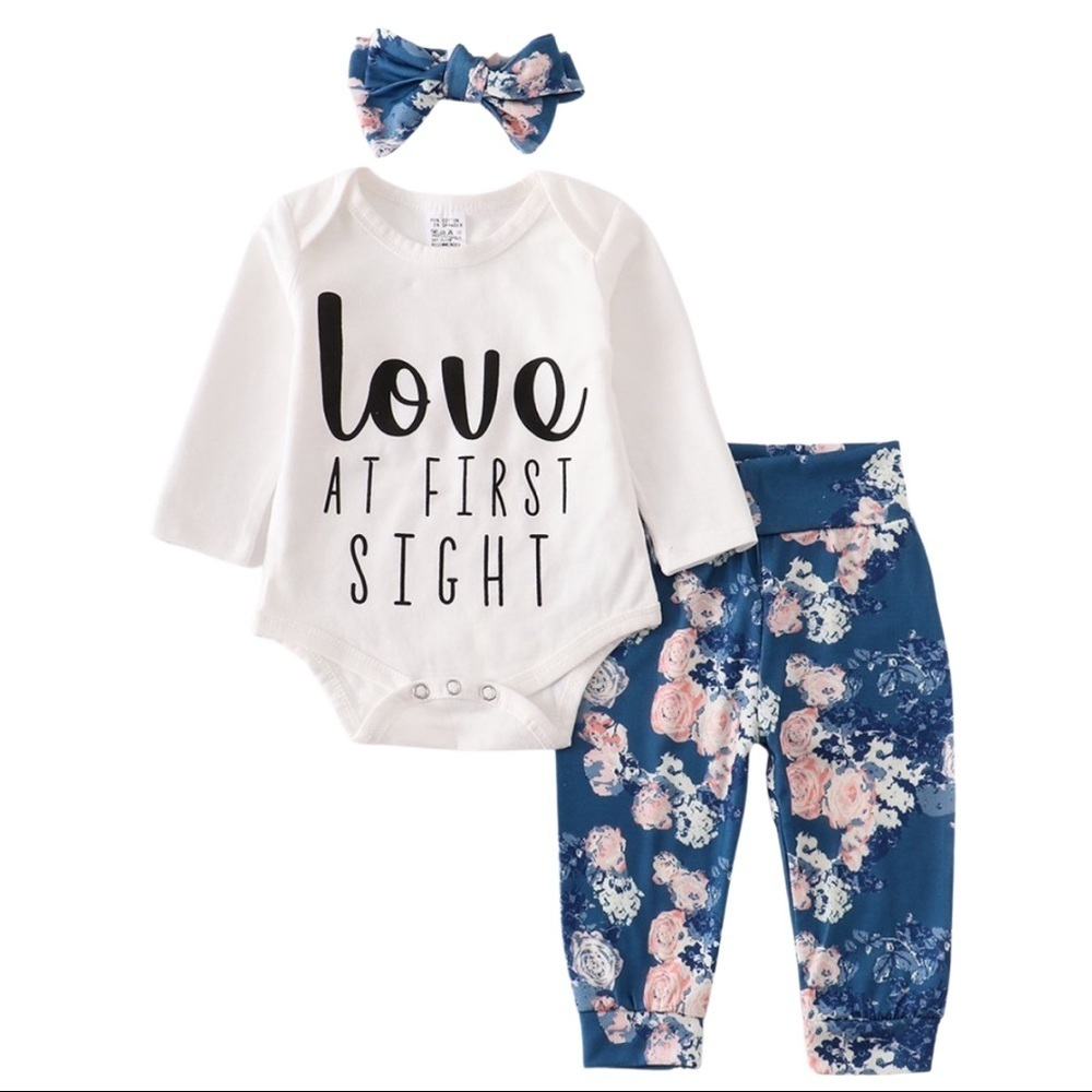 NEW- LOVE AT FIRST SIGHT 3 PC FLORAL BABY SET